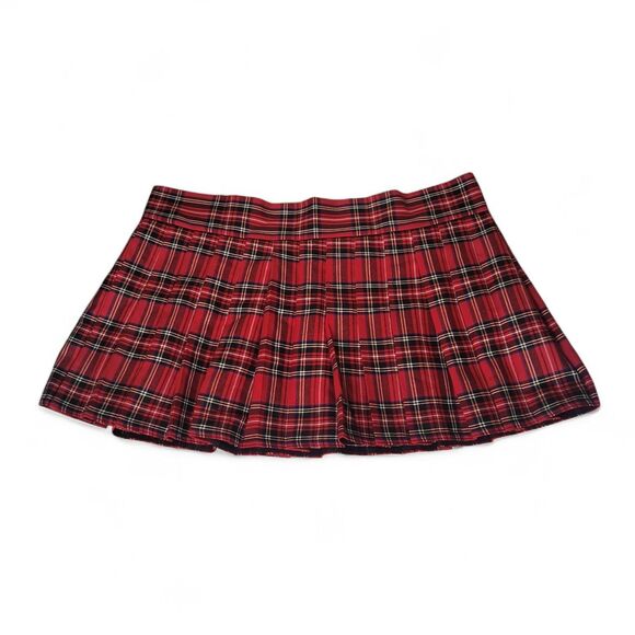 MICRO MINI Cheeky Skirt Tartan Plaid Pleated Fall Plus Sz 2 2X 40 In Waist - Picture 7 of 8